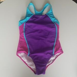 Speedo One Piece Swimsuit 90s Style Purple/Pink/Teal Youth Size 14